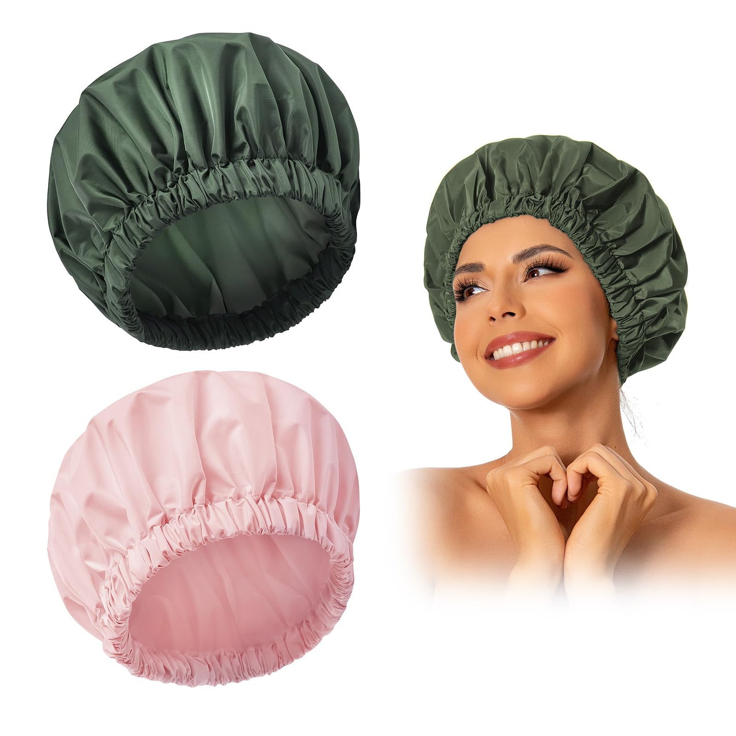 Edoneery Shower Caps for Women Reusable Waterproof, Shower Hair Cap