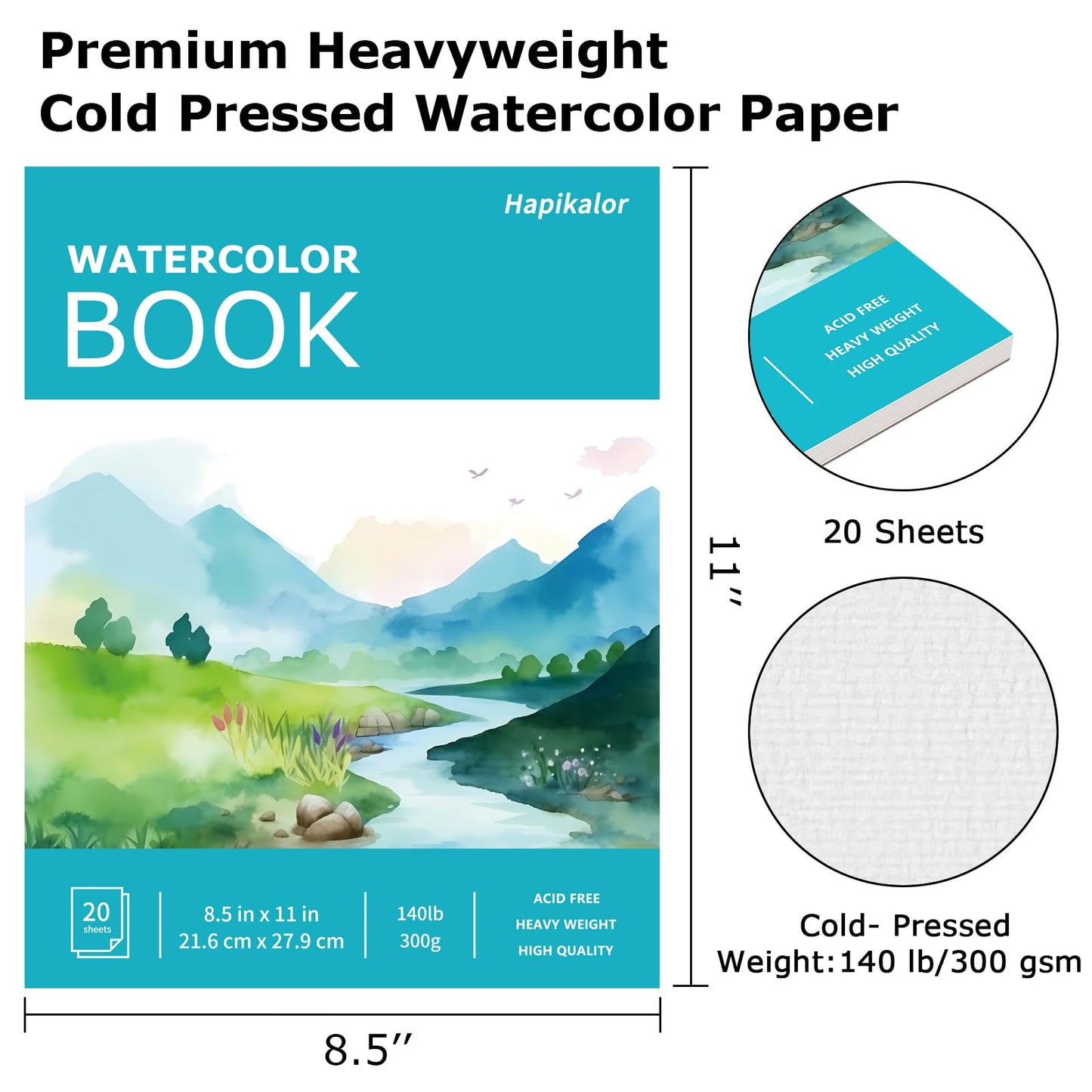 Hapikalor Watercolor Paper Pad, 9"x12" Water Color Paper, 140lb/300gsm Teal