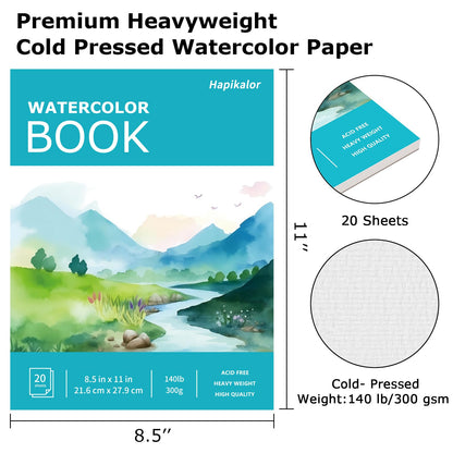 Hapikalor Watercolor Paper Pad, 9"x12" Water Color Paper, 140lb/300gsm Teal