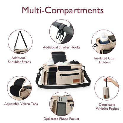 Momcozy Universal Stroller Organizer with Insulated Cup Holder