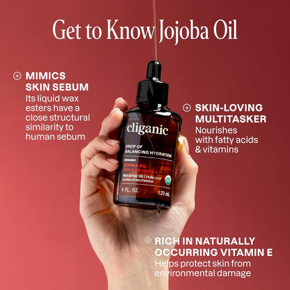 Cliganic Organic Jojoba Oil, 100% Pure Cold Pressed for Face & Hair, 4oz