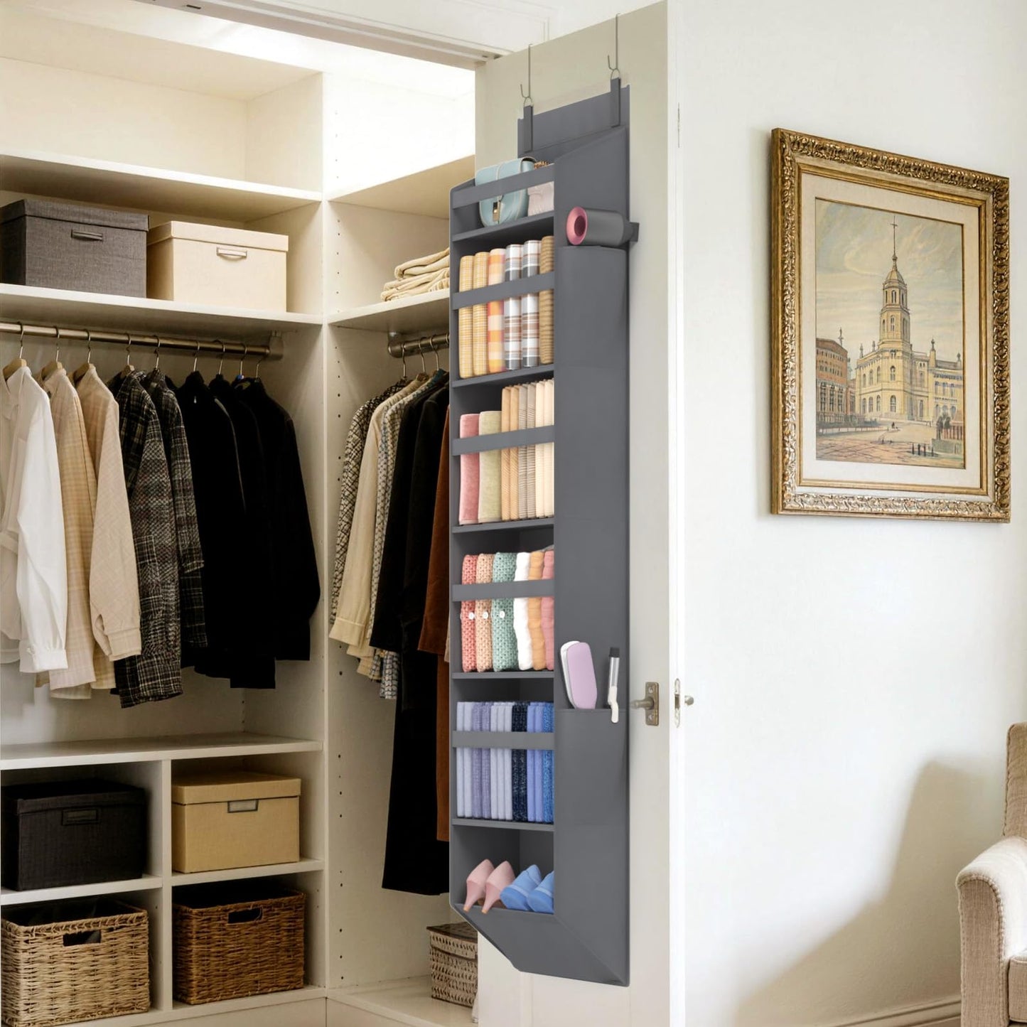 Lifewit 1 Pack Over the Door Organizer, 5 Section Hanging Storage, Beige
