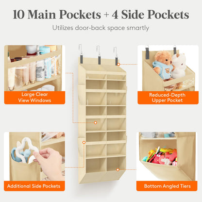 Lifewit 1 Pack Over the Door Organizer, 5 Section Hanging Storage, Beige