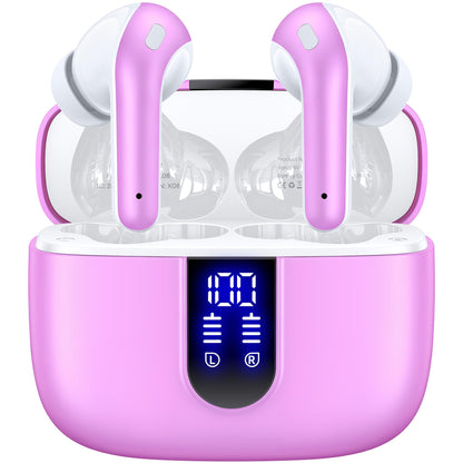 TAGRY Bluetooth Headphones True Wireless Earbuds 60H Playback LED Power Display Earphones with Wireless Charging Case IPX5 Waterproof in-Ear Ear buds with Mic for TV Smart Phone Laptop Computer Sports