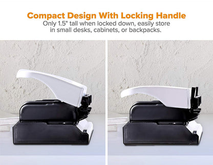 Bostitch Office Premium 3 Hole Punch, 12 Sheet Capacity, Metal, Rubber Base, Easy-Clean Tray, Silver