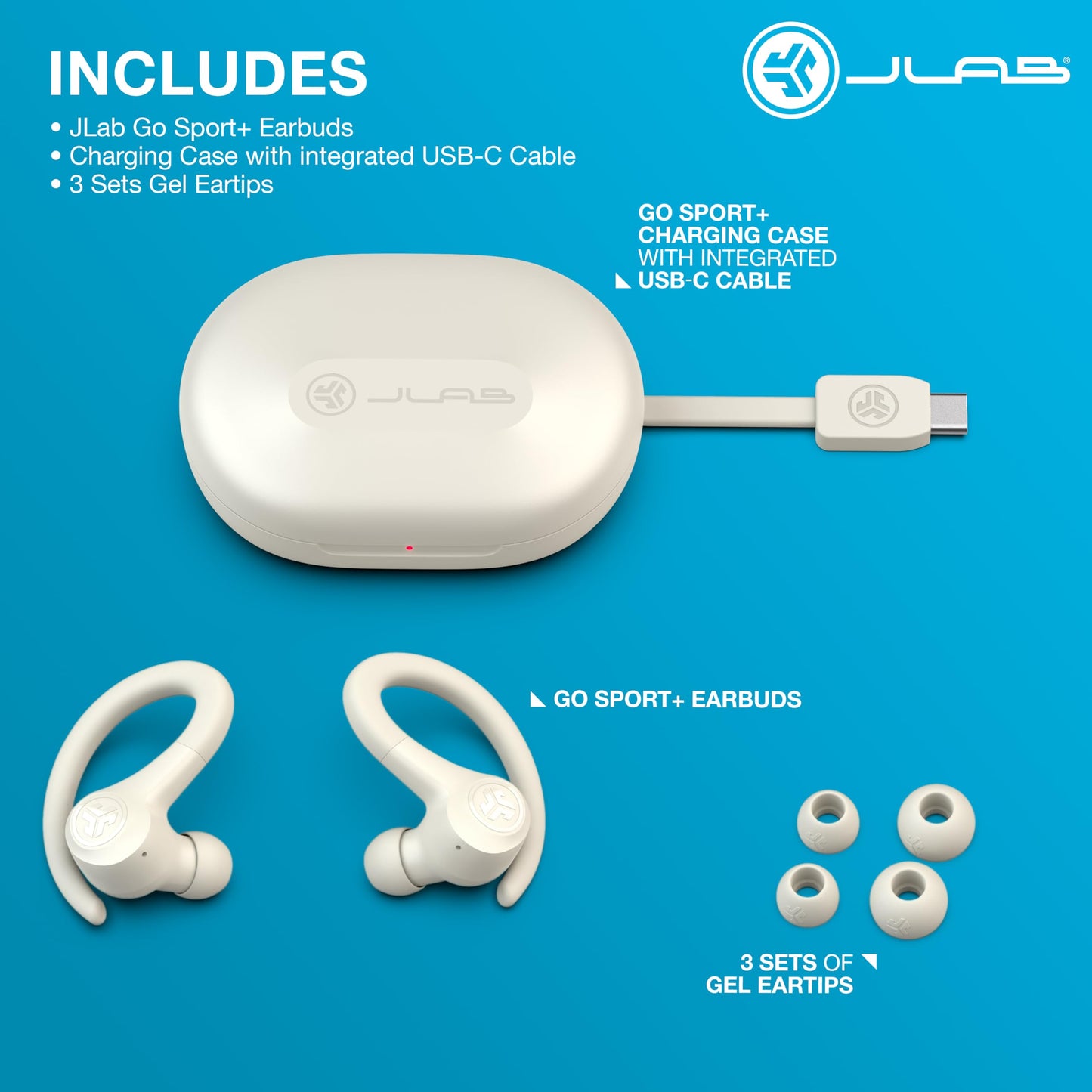 JLab, Go Sport+, True Wireless Workout Earbuds, Bluetooth Sport Earbuds, Clear Calling, Graphite