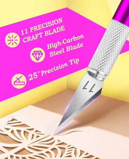 DIYSELF Exacto Knife Set with 10 Extra #11 Blades, 6-Inch Metal Ruler, Pink