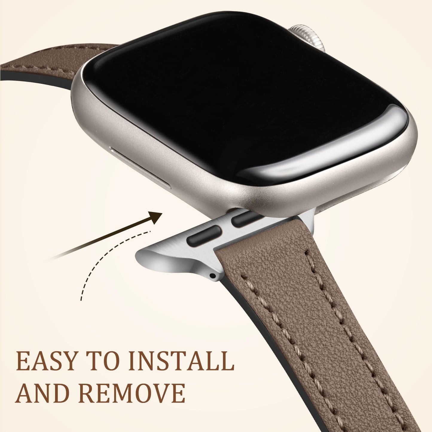 Charlam Slim Leather Band Compatible with Apple Watch Bands for Women 40mm 38mm 41mm 42mm 44mm 45mm 46mm, Top Grain Genuine Leather Strap Thin Wristband for iWatch Series 11 10 SE 9 8 7 6 5 4 3 2 1