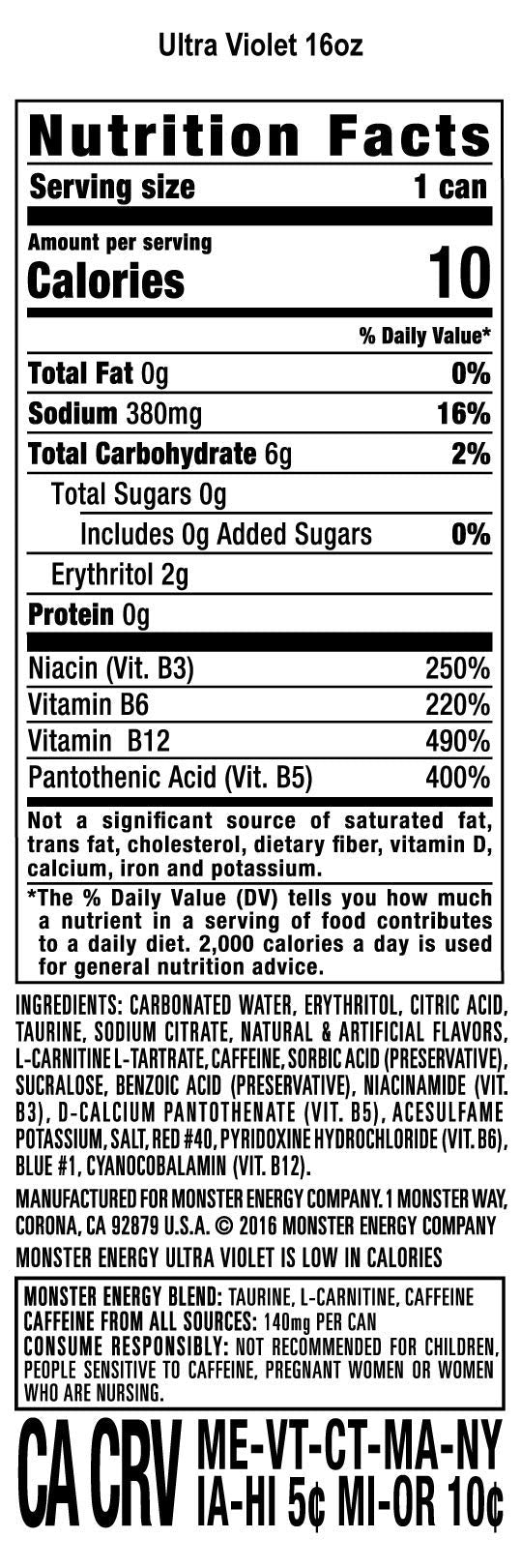 Monster Energy Zero Ultra, Sugar Free Energy Drink, 16 Ounce