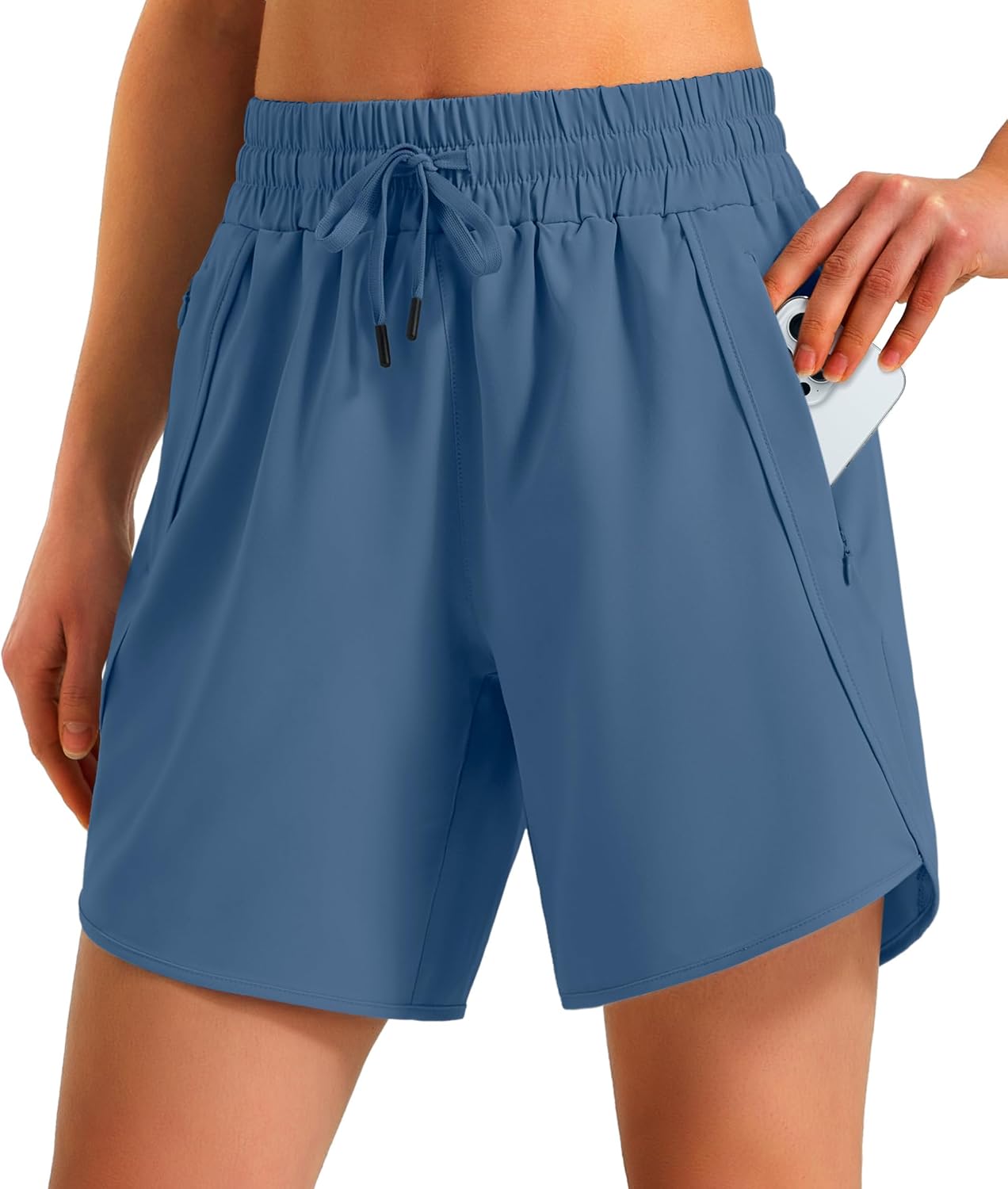 Ksmien Women's 5"/7" Athletic Running Shorts Quick Dry with Zipper Pockets