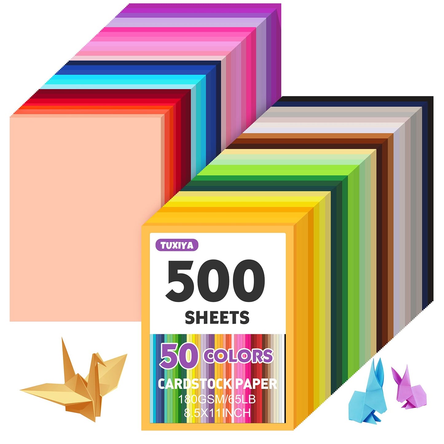 TUXIYA 100 Sheets 8.5" X 11" Colored Cardstock, 50 Colors Card Stock