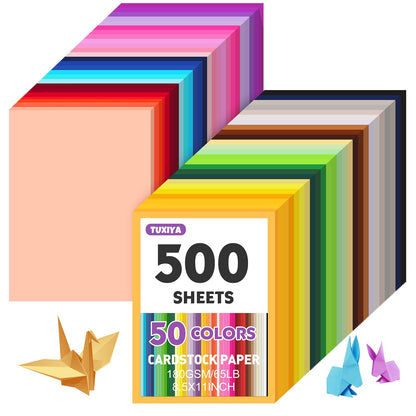 TUXIYA 100 Sheets 8.5" X 11" Colored Cardstock, 50 Colors Card Stock