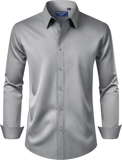 Alimens & Gentle Men's Dress Shirt Regular Fit Stretch Stain Shield Long Sleeve Solid Business Wedding Button Down Shirts