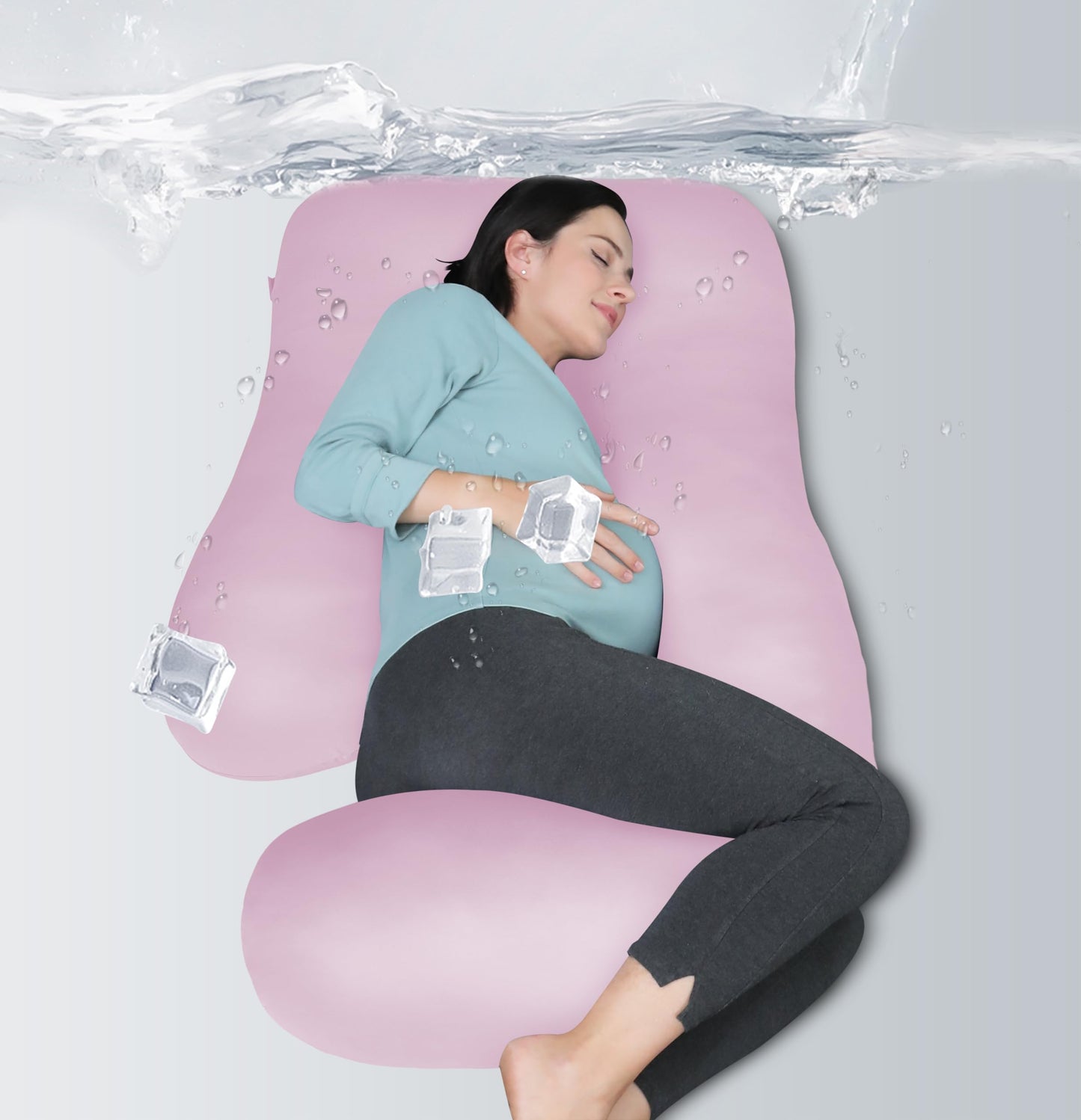 MOON PARK Pregnancy Pillows for Sleeping - U Shaped Full Body Maternity Pillow with Removable Cover - Support for Back, Legs, Belly, HIPS - 65 Inch - Aquamarine