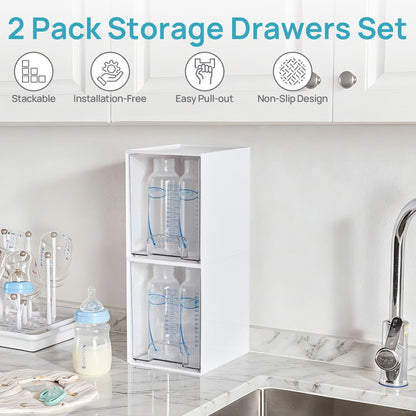 Vtopmart 2 Pack Small Clear Stackable Storage Drawers for Desk, Countertop