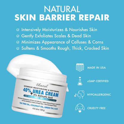Ebanel Urea Cream 40% plus Salicylic Acid 2% for Dry Cracked Feet Skin, 2PK