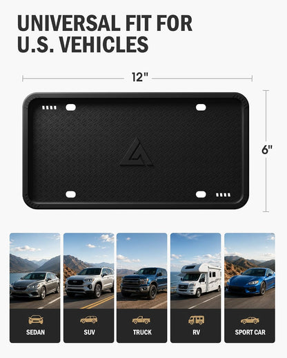 Aujen Silicone License Plate Frames Black, 2 Pack Car License Plate Frame, Universal US Black License Plate Holders Brackets Rust-Proof, Weather & Rattle-Proof, Car Accessories