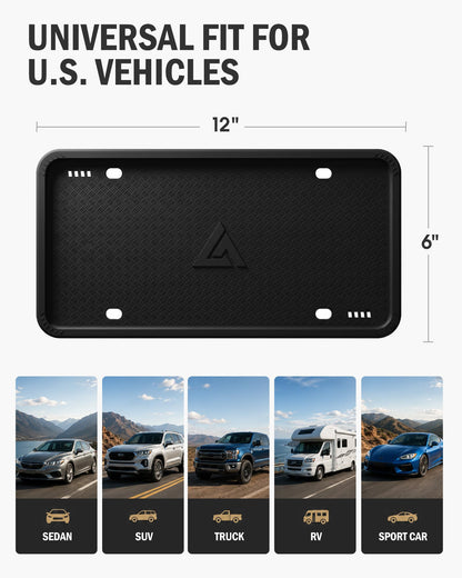 Aujen Silicone License Plate Frames Black, 2 Pack Car License Plate Frame, Universal US Black License Plate Holders Brackets Rust-Proof, Weather & Rattle-Proof, Car Accessories