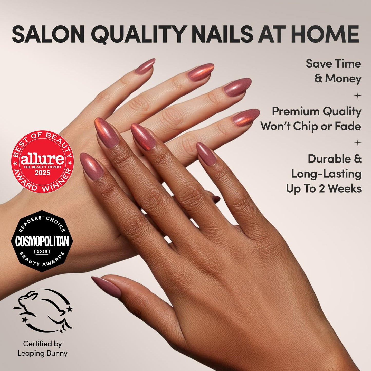 Glamnetic Press On Nails - Short Almond, Glossy Fake Nails 24 Pc Full Kit