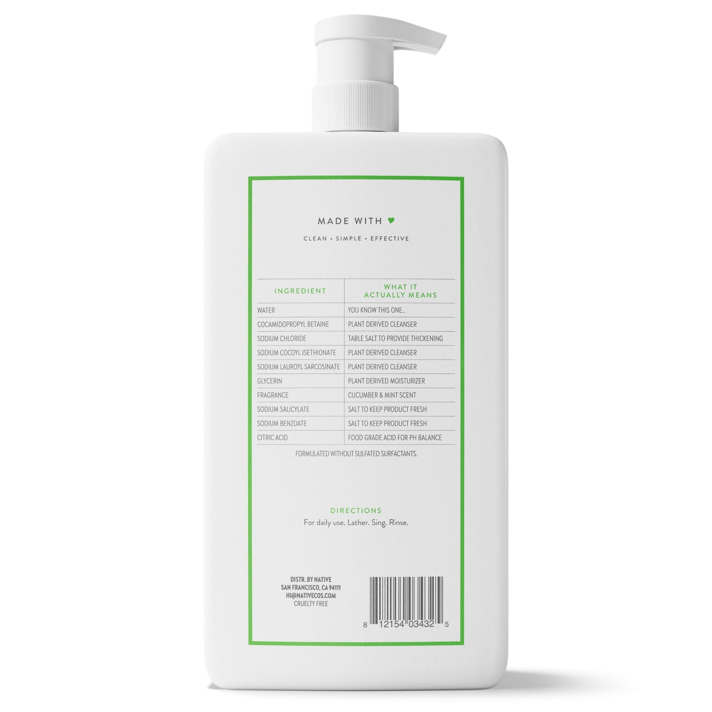 Native Clean Body Wash, Gentle & pH-balanced for Sensitive Skin, 24-Hr Freshness for Women & Men, Vegan & Cruelty-Free, Free of Sulfates, Parabens & Phthalates, Sandalwood & Shea Butter, 36 oz