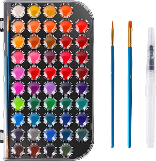 48 Colors Washable Watercolor Paint Set, with 3 Brushes Pen