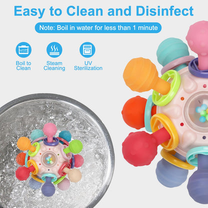 Baby Montessori Sensory Teething Toy 0-6 6-12 Months, Teether Ball & Rattle