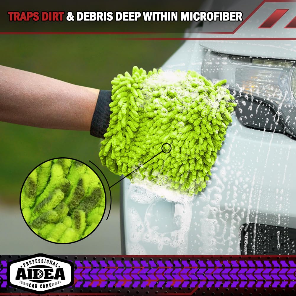 AIDEA Car Wash Mitt Microfiber, 4PK,Car Wash Brush, Green 8''X12''
