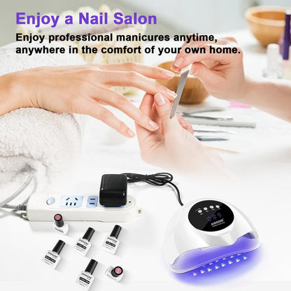 JODSONE U V LED Nail Lamp with Base Coat Top Coat Set, Nail Dryer for Gel Polish for Nails with Automatic Sensor & 4 Timers