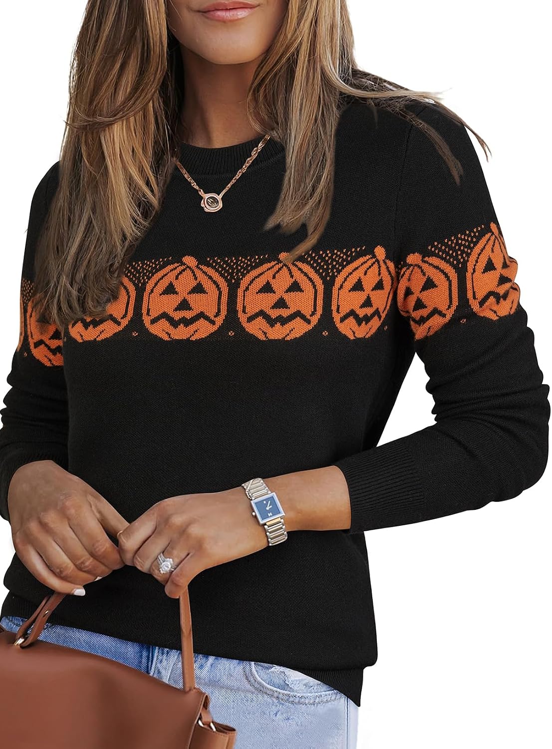 Arach&Cloz Women's Wool Blend Classic Crew Neck Casual Fall Sweaters