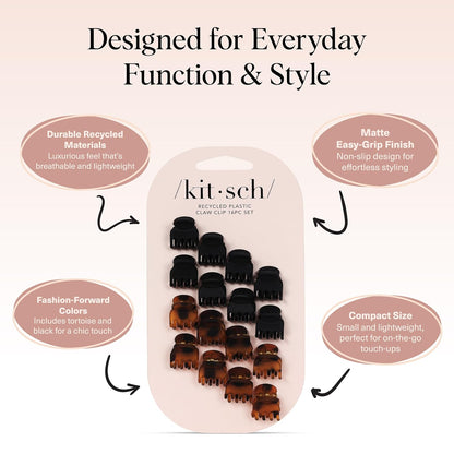 Kitsch Mini Hair Clips for Women - Tortoise & Black, 16 Pcs