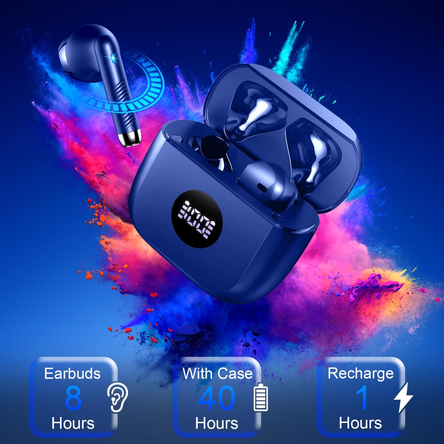 Wireless Earbuds, Bluetooth 5.4 Ear Buds, LED Power Display, 6D Bass Stereo