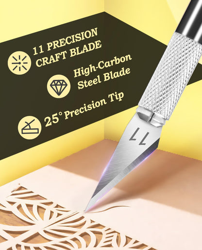 DIYSELF Exacto Knife Set with 10 Extra #11 Blades, 6-Inch Metal Ruler, Pink