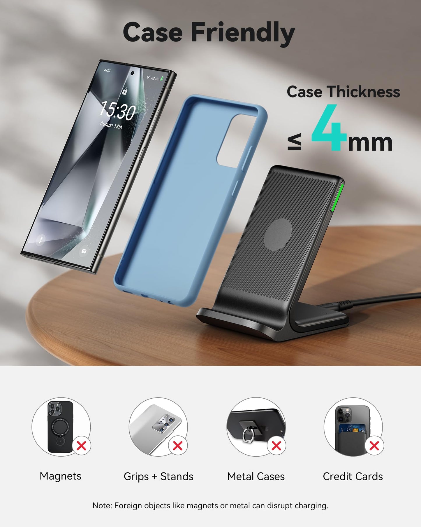 INIU Wireless Charger Station, 15W Fast Wireless Charging Stand for Official and Home Compatible with iPhone 17 16 15 14 13 12 Pro XS Samsung Galaxy S23 S22 S21 Note 20 Google etc