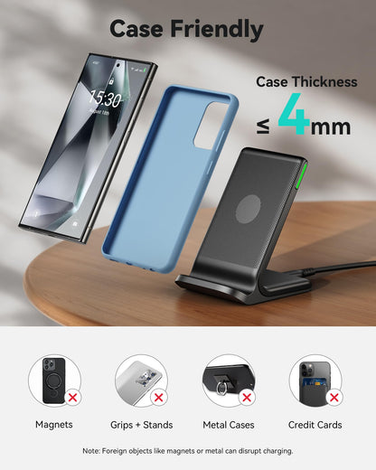 INIU Wireless Charger Station, 15W Fast Wireless Charging Stand for Official and Home Compatible with iPhone 17 16 15 14 13 12 Pro XS Samsung Galaxy S23 S22 S21 Note 20 Google etc