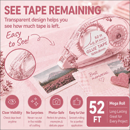 MARCADORUS Glue Tape for Scrapbooking, Double Sided Tape Roller 106Ft Total