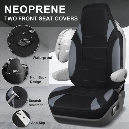CAR PASS Waterproof Car Seat Covers Front Seats Only with 5mm Composite EVA, Neoprene Car Seat Cover with Separate Headrest Cover, Quick Setup Universal Fit for Car SUV Trucks,Airbag Compatible（Gray