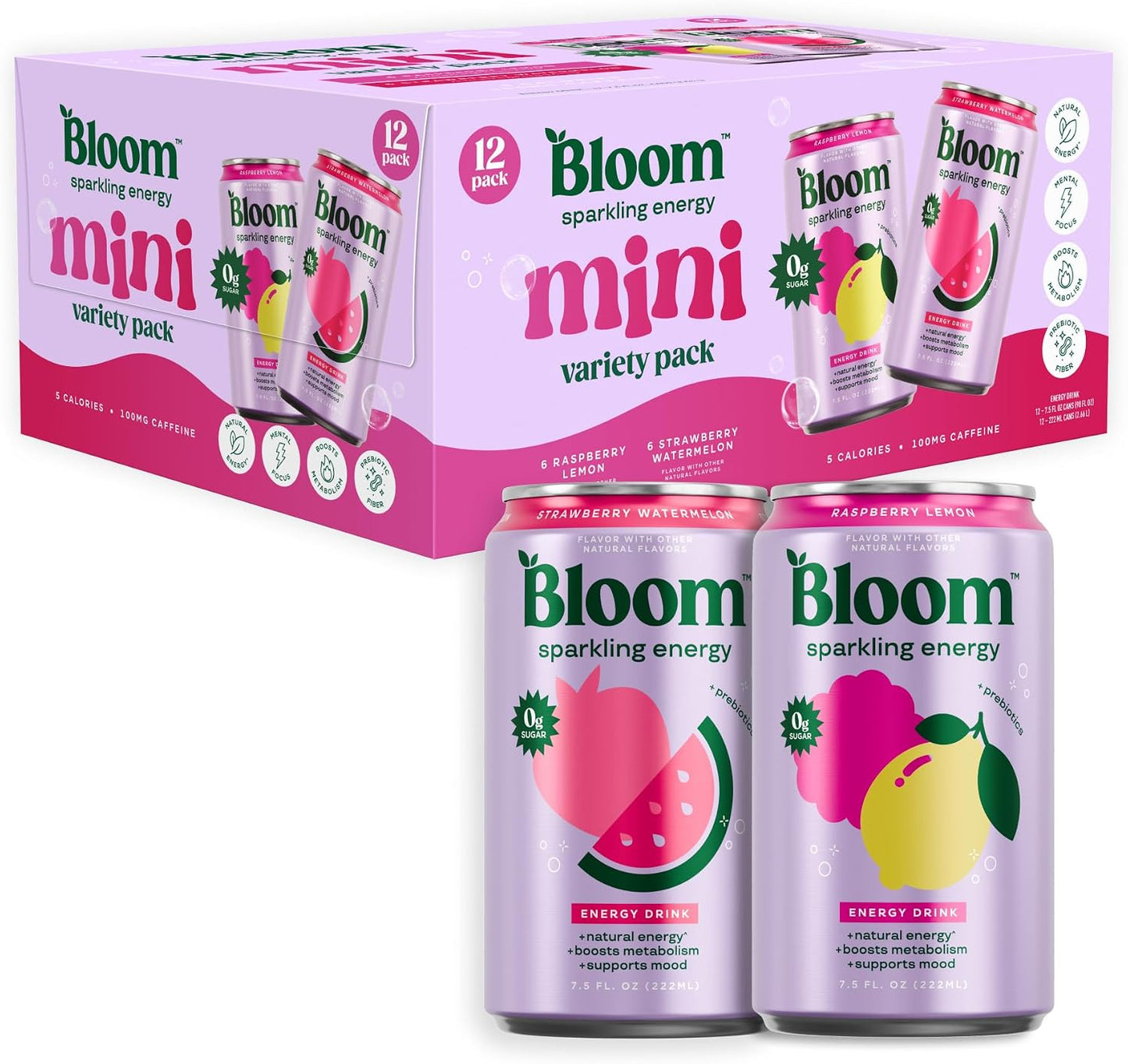 Bloom Nutrition Zero Sugar Energy Drink, Apple Crisp, 12oz 12pk