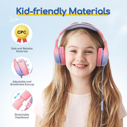 EarFun K1 Kids Headphones Wired with Mic, Volume Limit Headphones for Kids