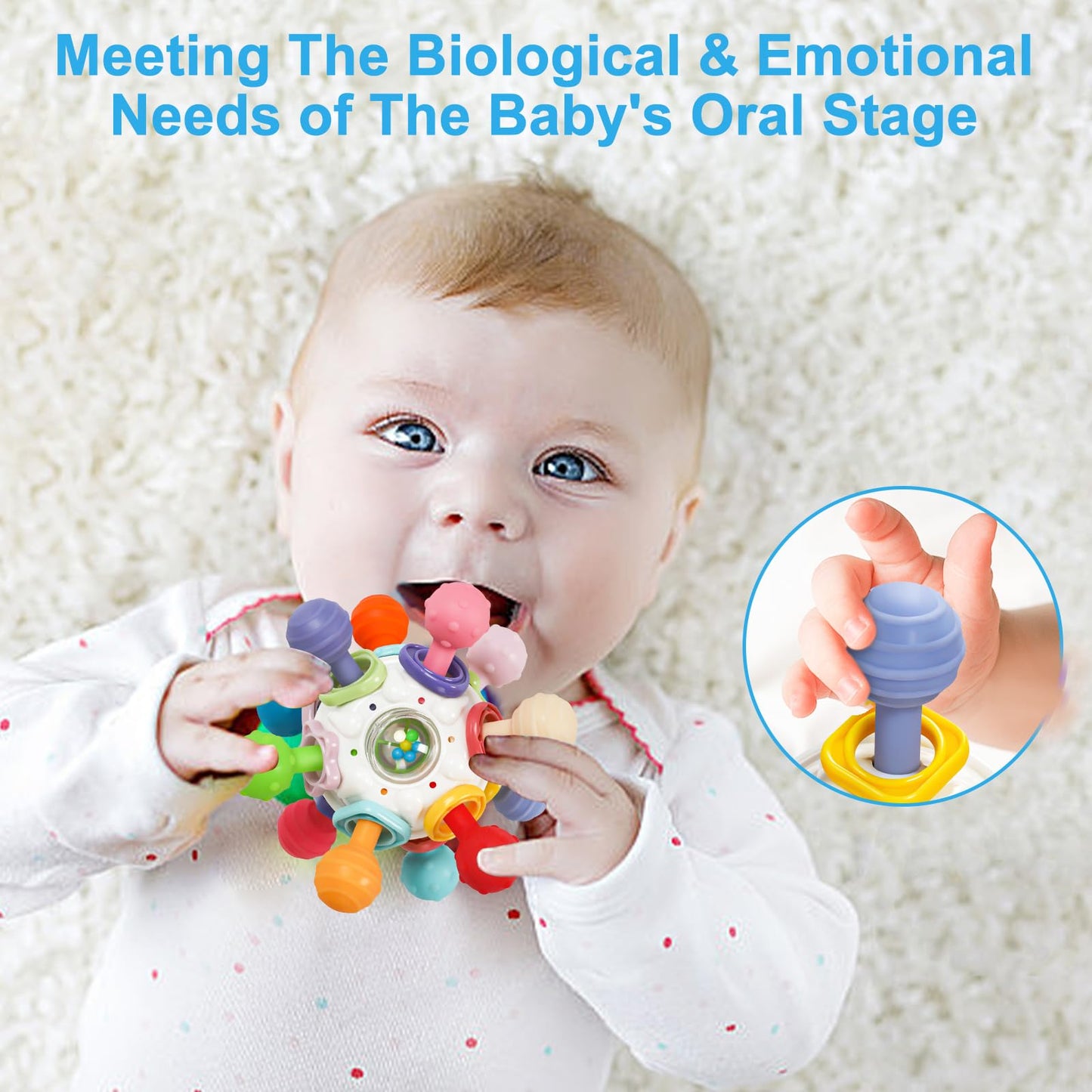 Baby Montessori Sensory Teething Toy 0-6 6-12 Months, Teether Ball & Rattle