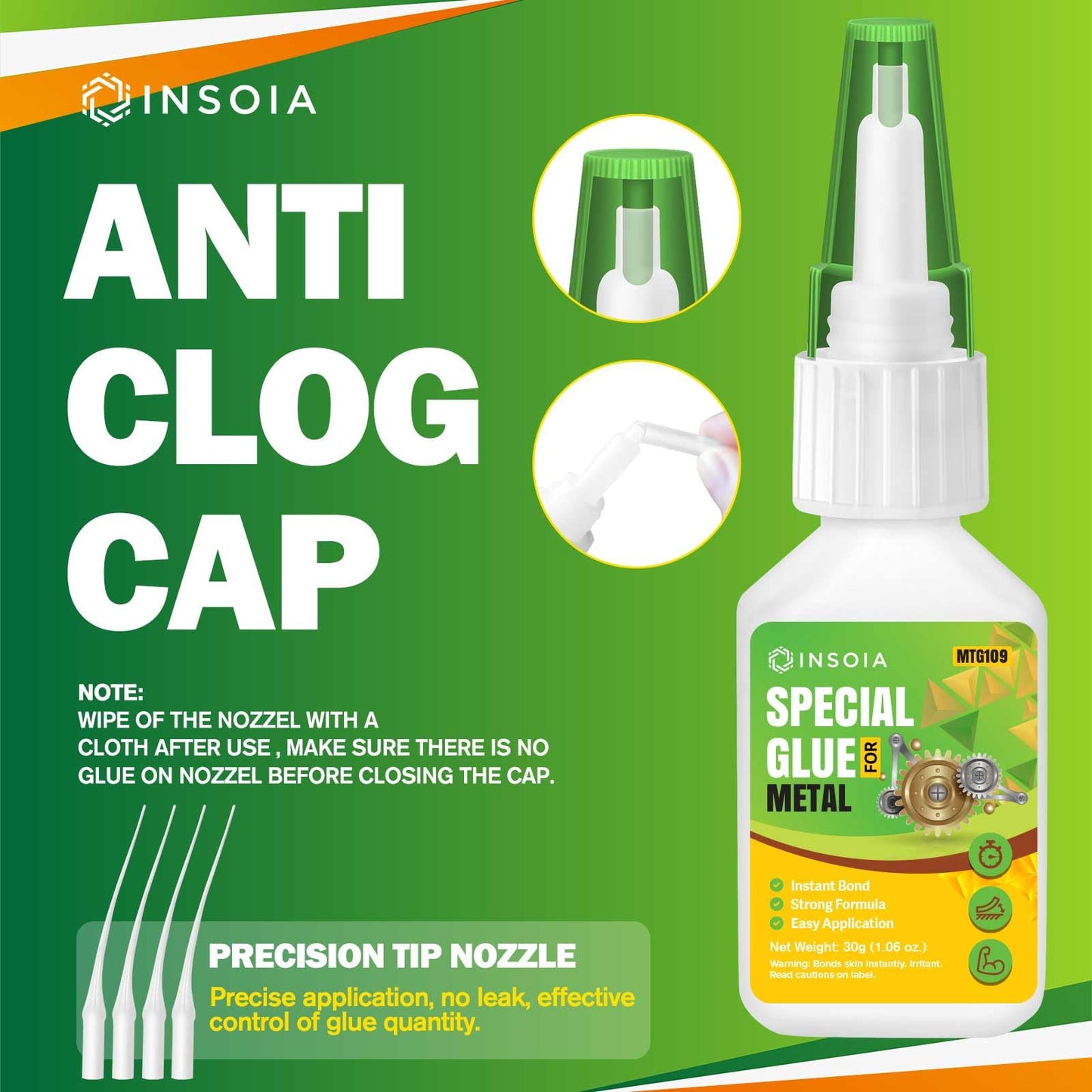 INSOIA Super Medium CA Glue, 20g, Strong Bond, with Precision Tips