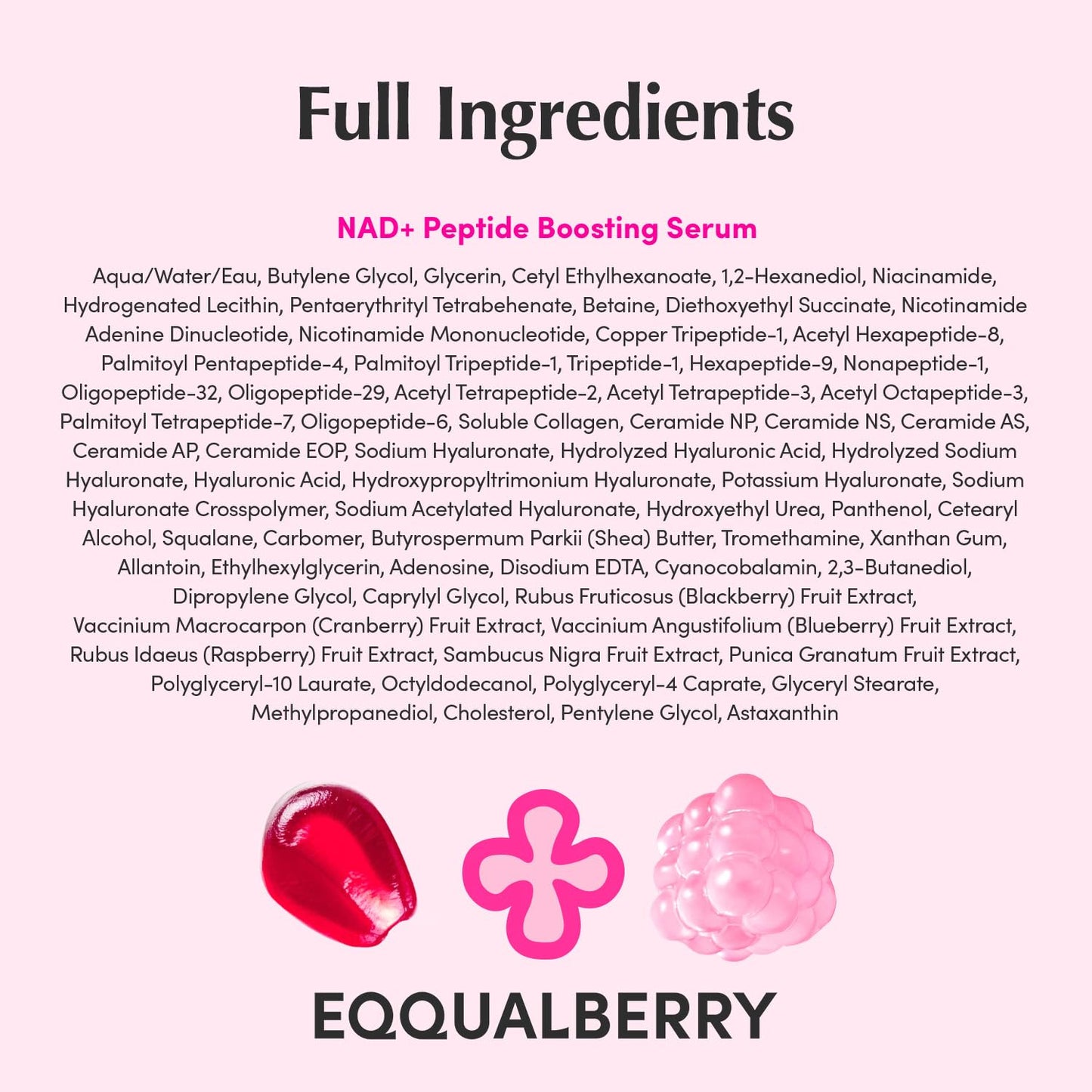 EQQUALBERRY NAD+ Peptide Boosting Serum | 14 Peptide Serum for Face, Neck & Body | Vegan Collagen & Pink Serum for Anti-Aging, Firming & Lifting | Korean Skincare (1.01 oz / 30ml)