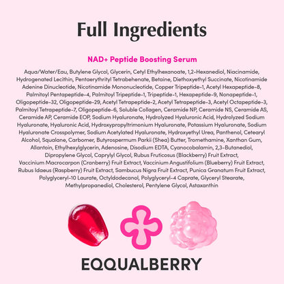 EQQUALBERRY NAD+ Peptide Boosting Serum | 14 Peptide Serum for Face, Neck & Body | Vegan Collagen & Pink Serum for Anti-Aging, Firming & Lifting | Korean Skincare (1.01 oz / 30ml)