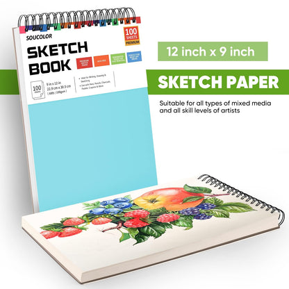 Soucolor Sketch Book 9" x 12", 100 Sheets Kids Art Sketchbook Drawing Pad