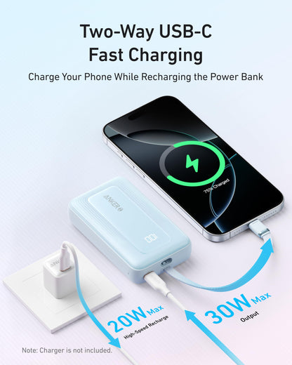 Anker Zolo Power Bank,20,000mAh 30W Portable Charger with Built-in USB-C