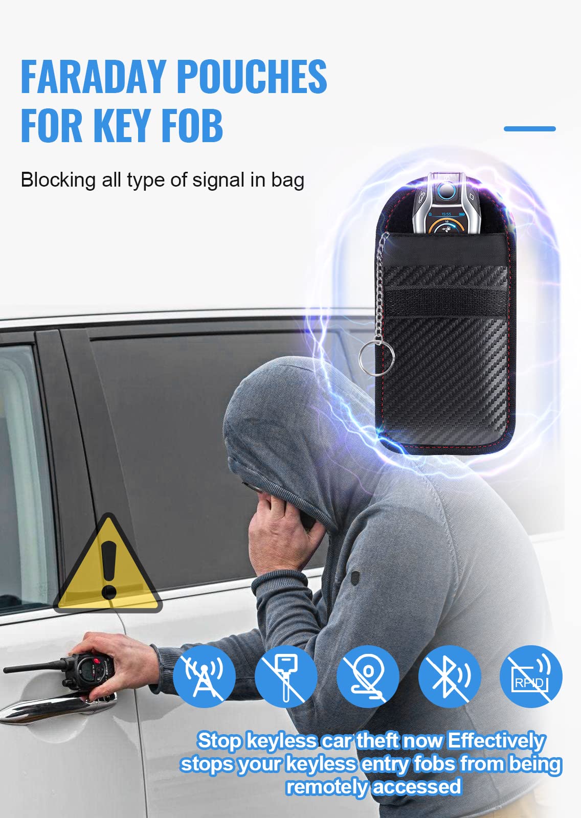 Faraday Pouch for Car Keys, Faraday Bag, Car RFID Signal Blocking Holder, Key Fob Protector, Key fob cage Block Signal Anti-Theft Fob Case Red,M