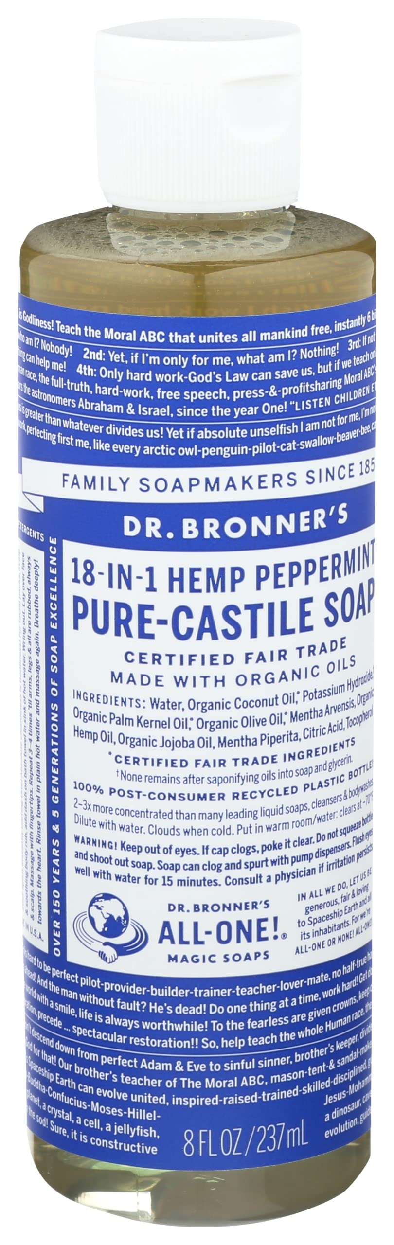 Dr. Bronner's Peppermint Pure-Castile Liquid Soap, Hand Soap, 32 oz