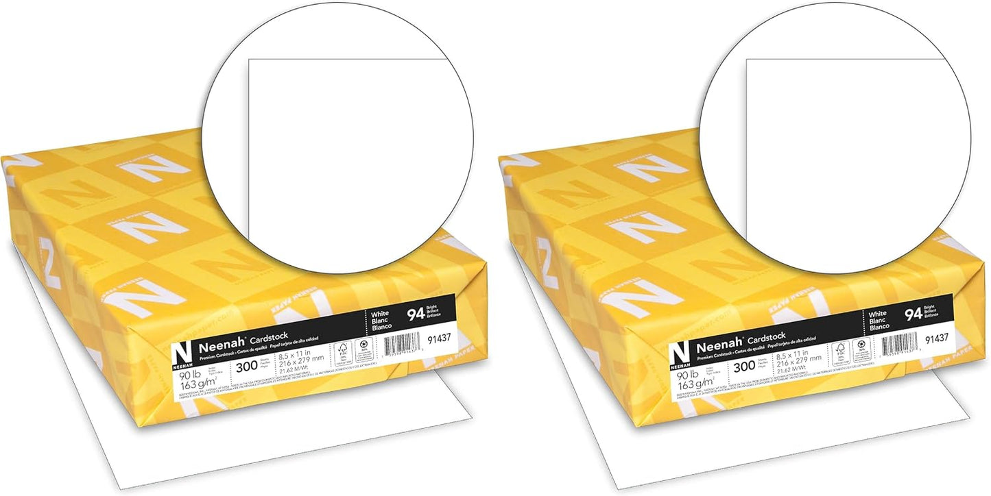 Neenah Index Cardstock, 8.5" x 11", 90 lb./163 gsm, White, 300 Sheets, Lightweight, 94 Brightness - EXTRA SHEETS, MORE VALUE! (91437)