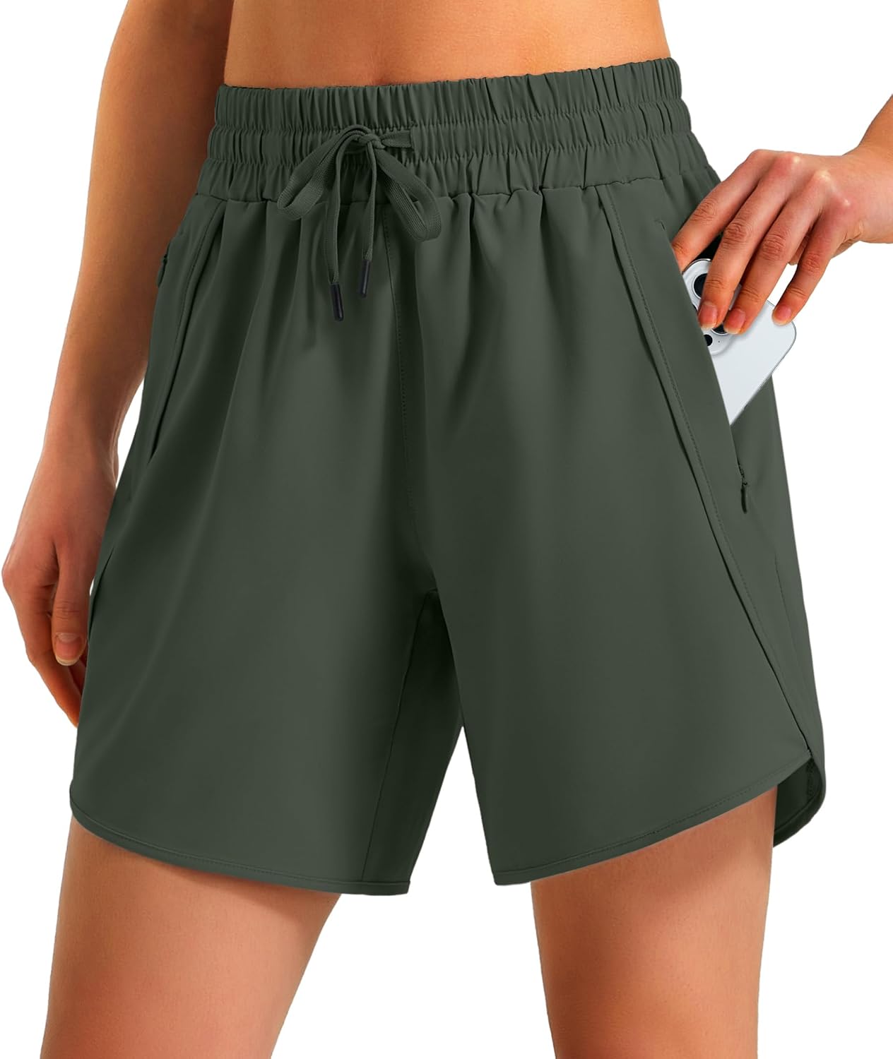 Ksmien Women's 5"/7" Athletic Running Shorts Quick Dry with Zipper Pockets