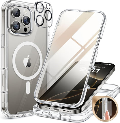 miracase for iPhone 17e Case & iPhone 16e Case, Full-Body Phone with Built-in Glass Screen Protector, [Magnetic with MagSafe] Military Drop Proof 17 E/ 16 E Cover Bumper 6.1 inch, Black
