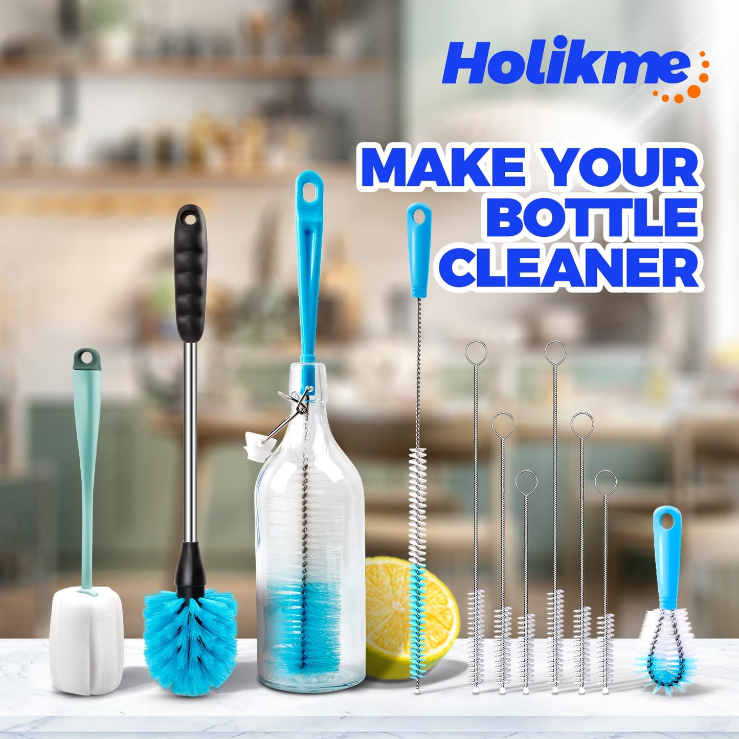 Holikme Bottle Brush Tube Cleaning Lab Set with Long Handle,White